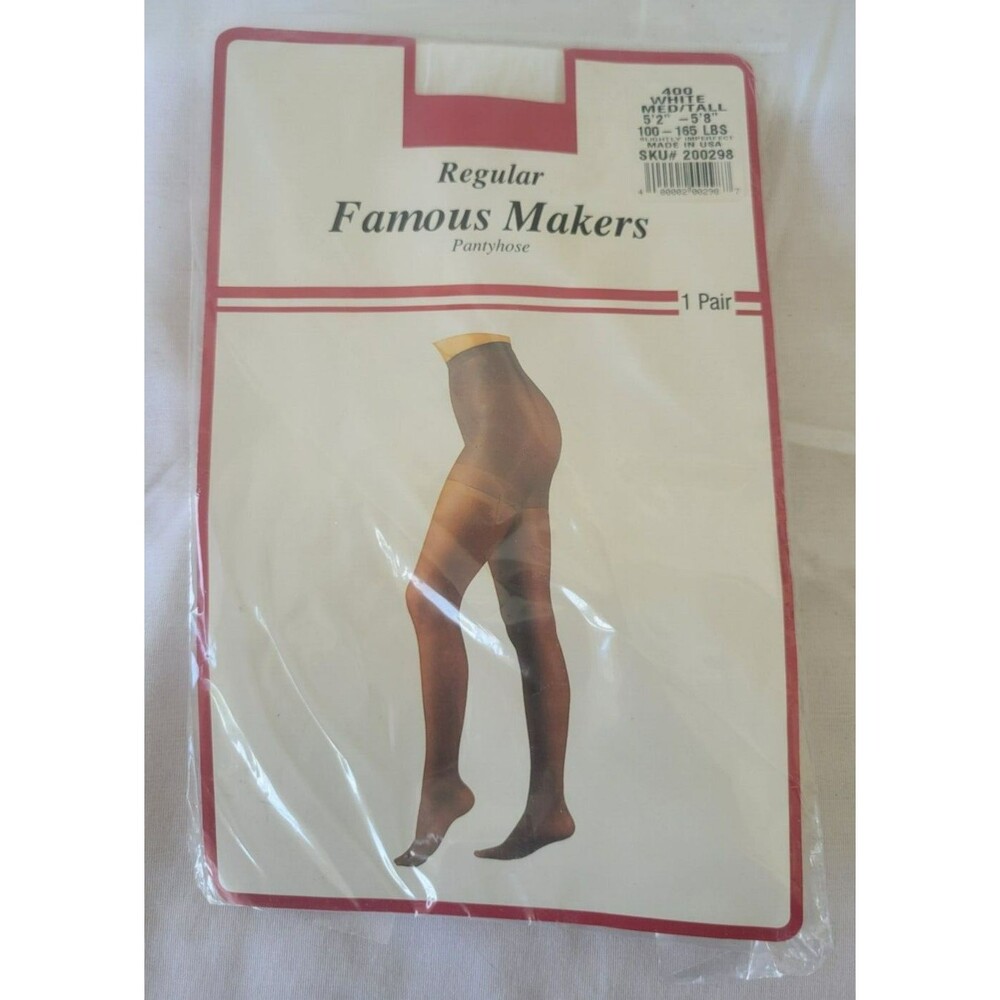 Famous Makers Pantyhose Womens Regular White Nylon Stockings Med/Tall 200298